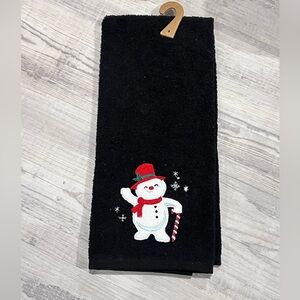 Snowman Embroidered Black Towel